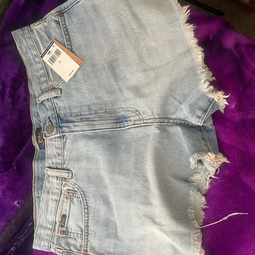 Ralph Lauren Blue Jean Shorts with Distressed Frayed Hem